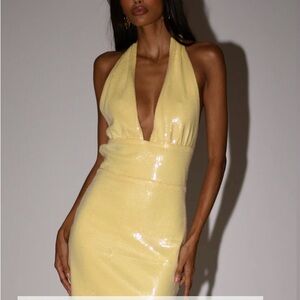 Meshki Carleigh Sequin Halter Mini Dress - Lemon